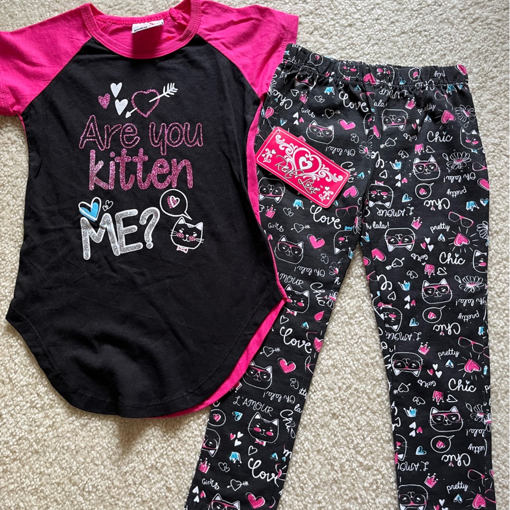 Pink and Black Graphic Tee and Leggings Set